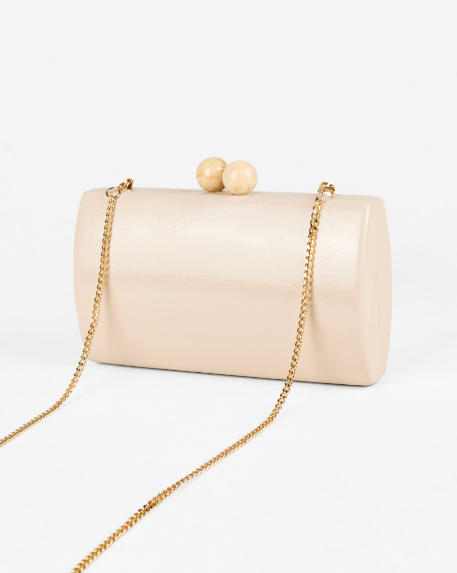 PATENT LEATHER BEADED CLUTCH BAG