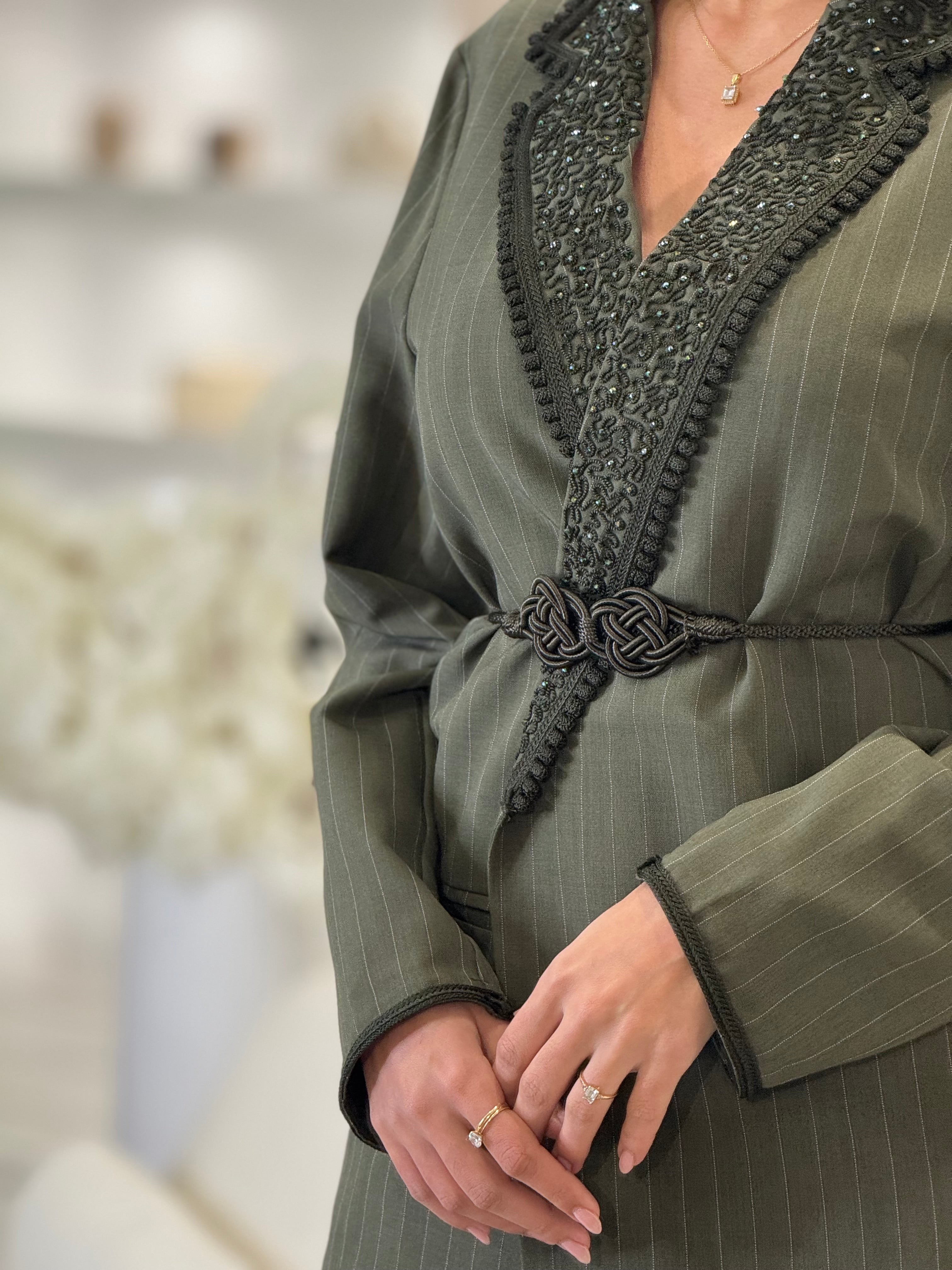 Green Striped Blazer Set