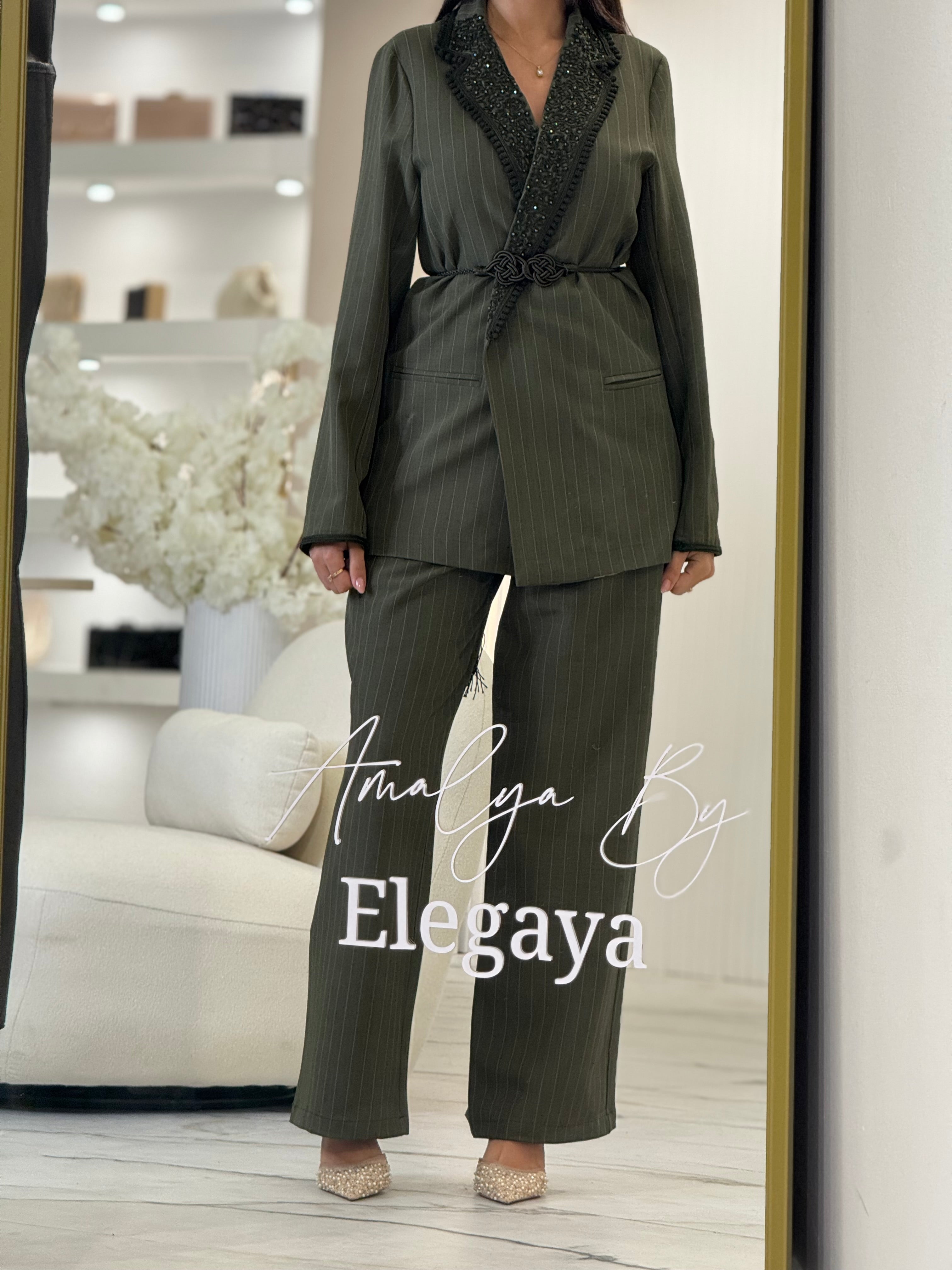 Green Striped Blazer Set