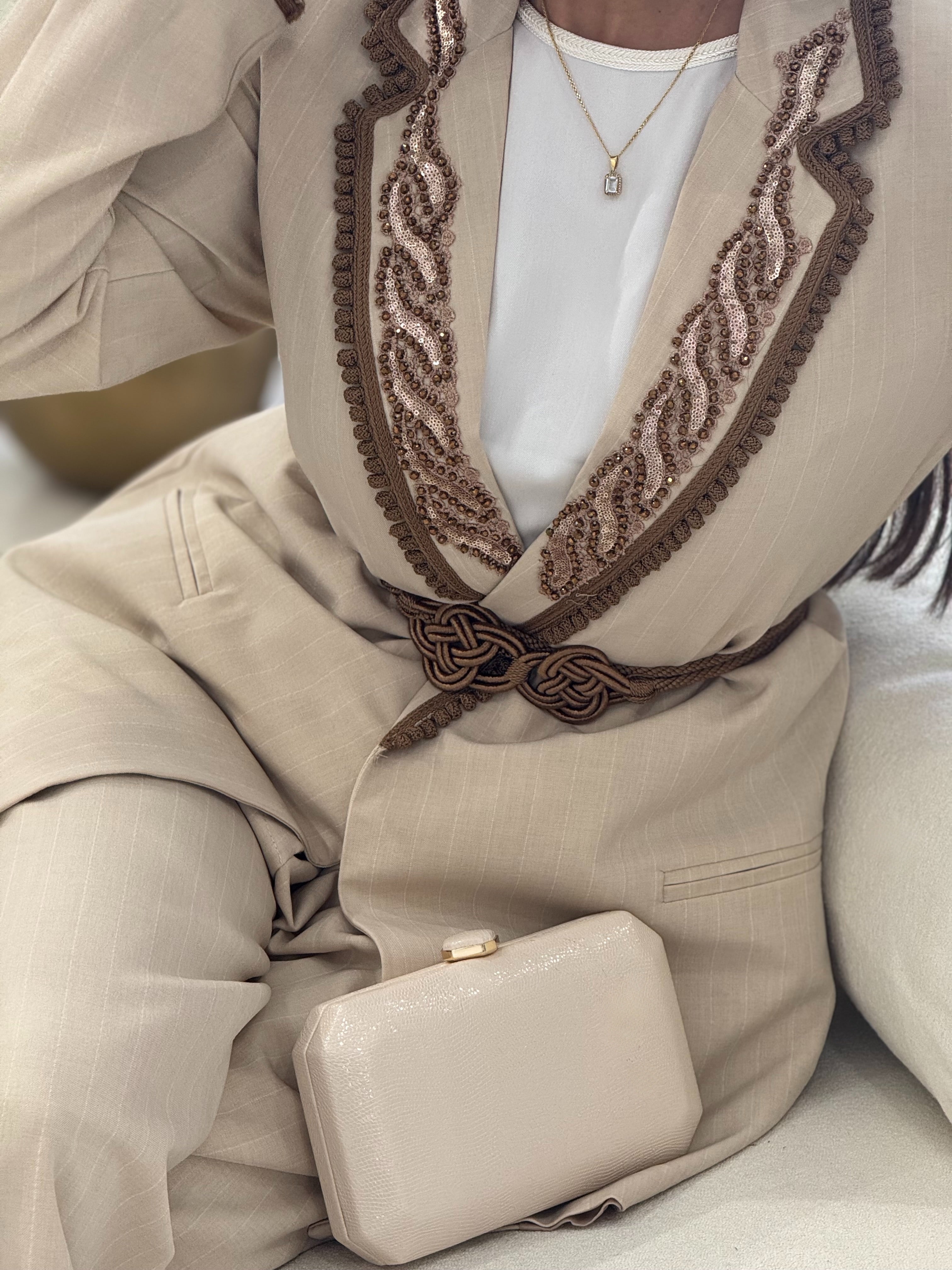 Brown Striped Blazer set