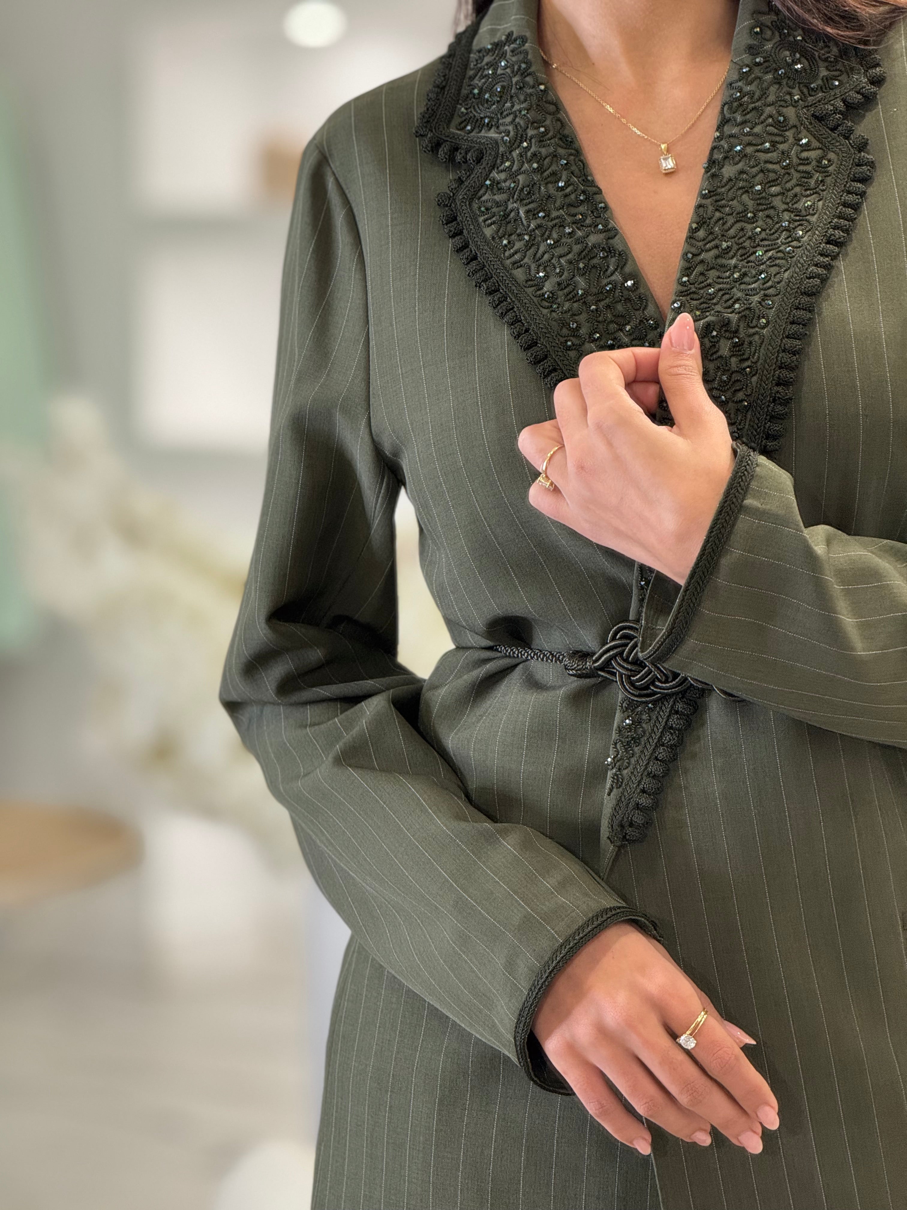 Green Striped Blazer Set