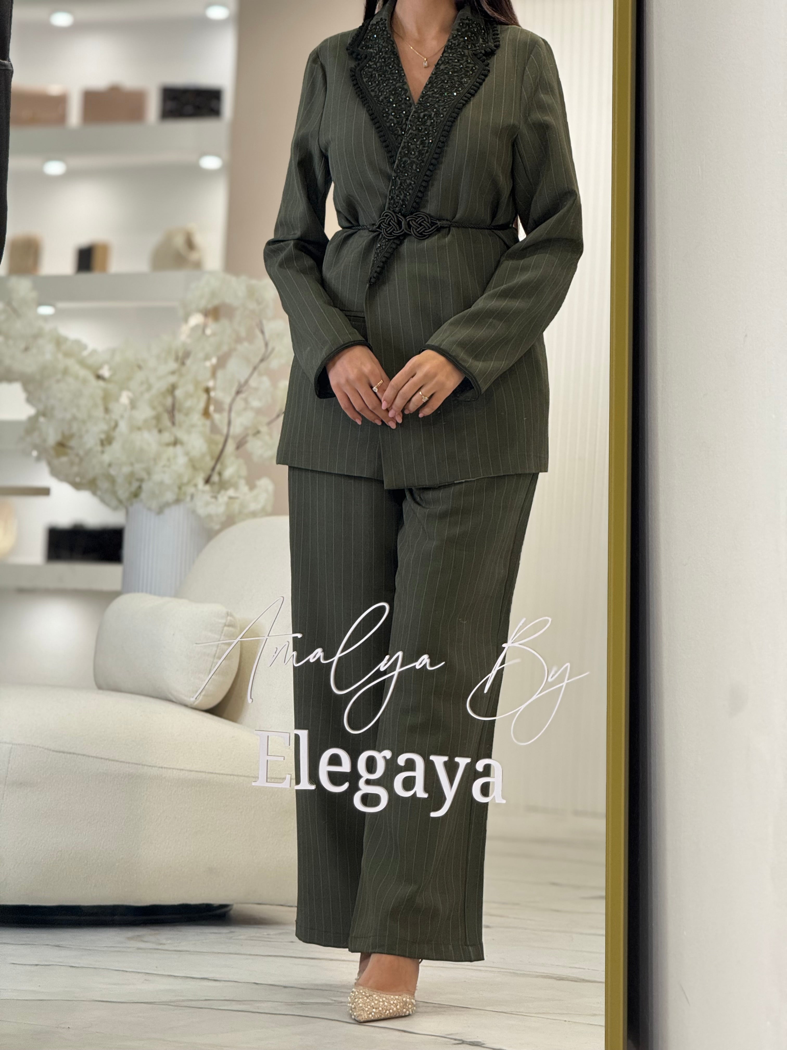 Green Striped Blazer Set