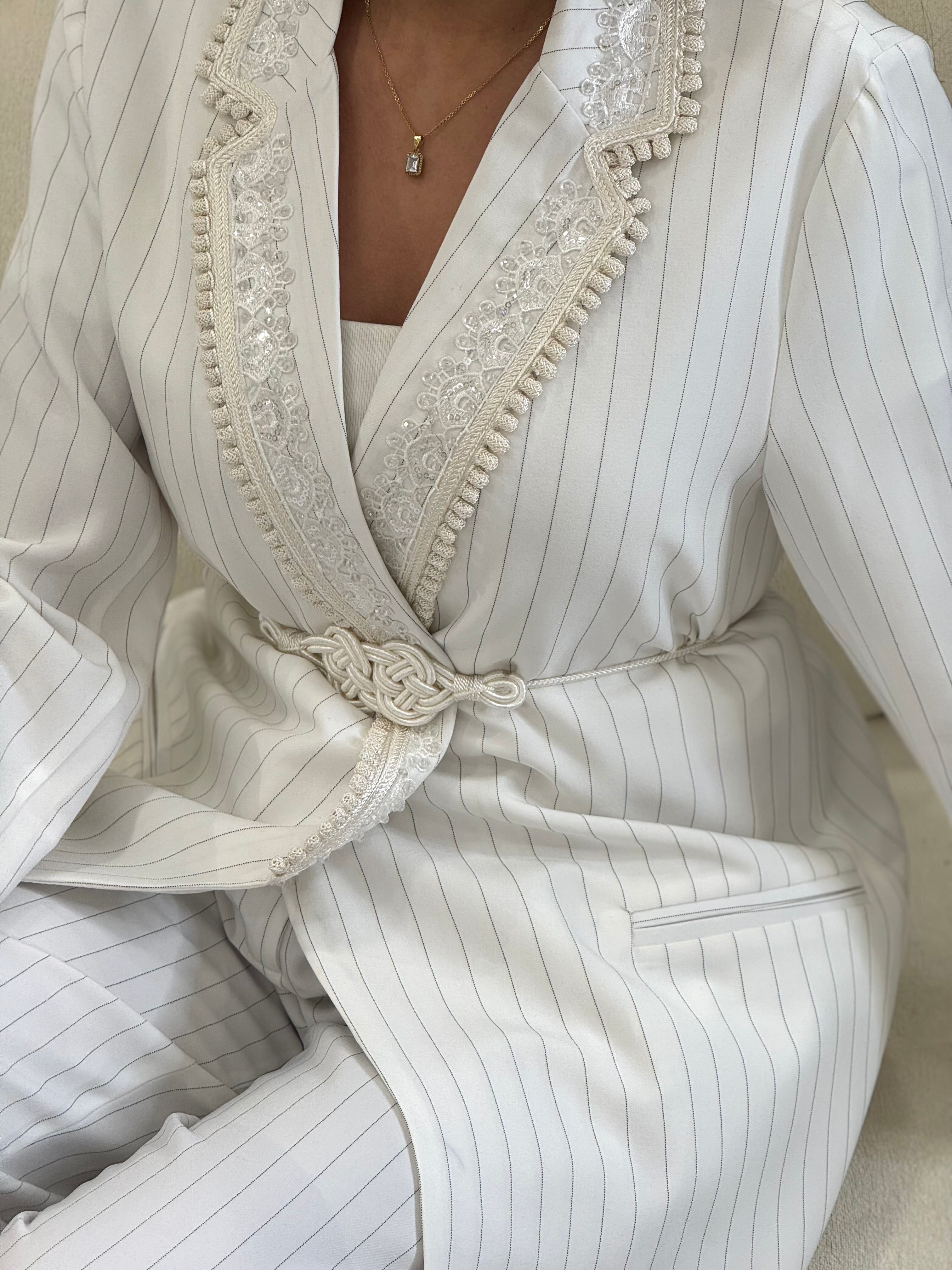 White striped Blazer set